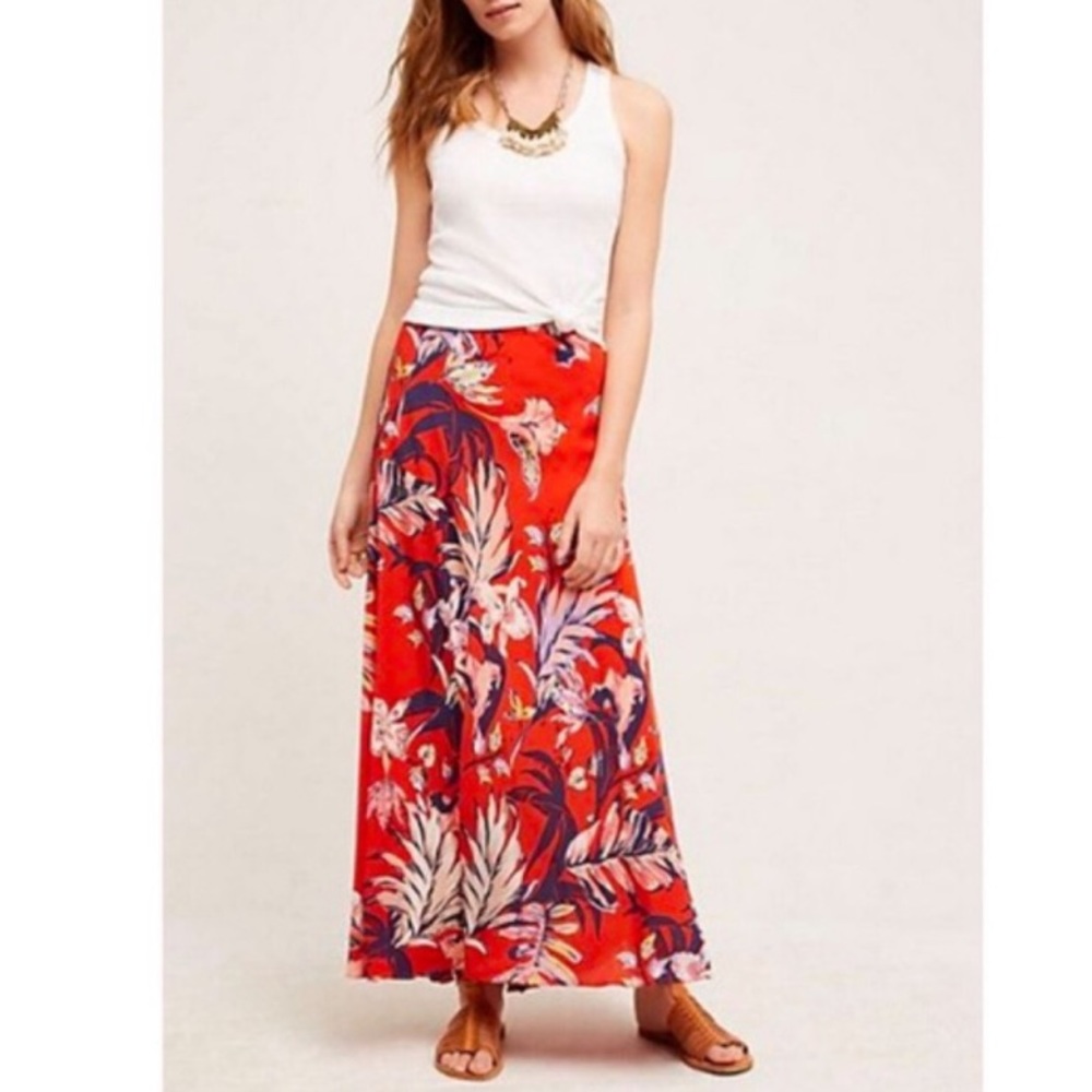 EUC Anthropologie Floral Silk Maxi Skirt